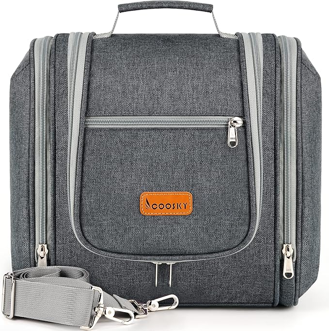 Hanging Toiletry Bag for Women & Men, Cruise Ship Travel Essentials, Holds Full Size Shampoo, with Dry and Wet Separation Cosmetic Bag, Makeup Organizer Bag, Bathroom Water-resistant Bag, Grey