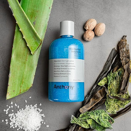 Anthony Exfoliating Body Scrub, Sea Salt, Vitamin C & Aloe Vera, Deep Cleans, Smooths Rough Patches, Soothes & Protects Skin, Hydrating Blue Sea Kelp Body Wash, 12 Fl Oz, Refreshes & Revitalizes