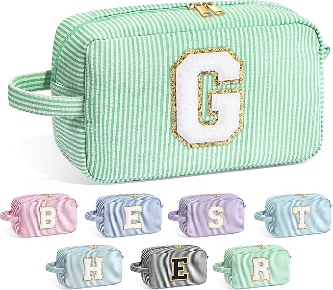 YOOLIFE Graduation Gifts for Women Teen Girls - Graduation Gifts for Her, Graduation Party Favor, Personalized Monogram Initial Green Makeup Bag for Teen Girl Gifts Trendy Stuff, Girls Makeup Bag G
