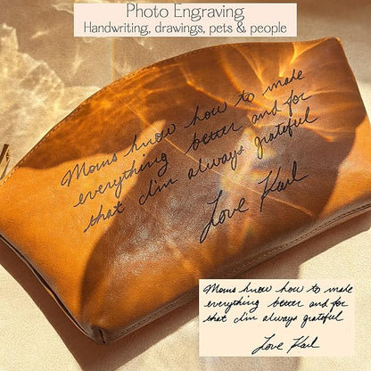 Personalized Makeup Bag • Genuine Leather Custom Cosmetic Bag • Mini Bag for Purse • Leather Make Up Pouch • Custom Toiletry Bag • Customized Bag with Name or Initials • Makeup Accessories for Women