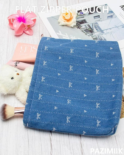 PAZIMIIK Makeup Bag Large Cotton Zipper Pouch for Purse Travel Canvas Make Up Organizer for Women Cosmetic,Jean Blue