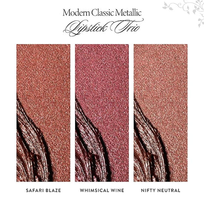 LAURA GELLER NEW YORK Modern Classic Metallic Lipstick Trio - Safari Blaze, Whimsical Wine, Nifty Netural - Metallic Finish