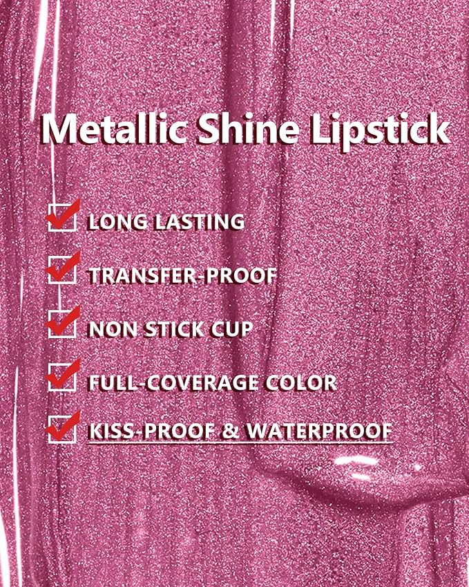 MAKI YIKA Metallic Lipstick - Long Lasting Hot Pink Lipstick for Women, High Shine No Smudge Transferproof Full-Coverage Lip Gloss (BR02 Metal Barbie)