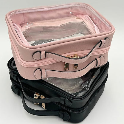 JAZD Clear Makeup Bag Toiletry Bag for Women Cosmetic Case Large Capacity Travel Make Up Bag Organizer Transparent Storage Compartment TSA Approved