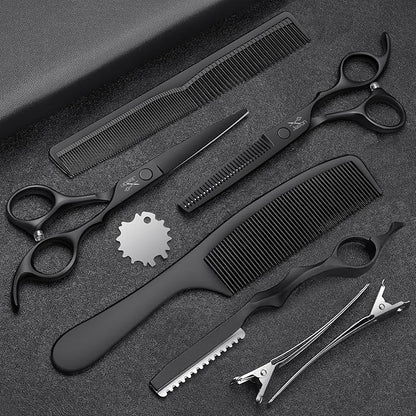 JASON Hair Cutting Scissors Set - Professional 10 PCS Haircut Scissors kit, Thinning Blender Scissors, Straight Shears with 30 Teeth for Men Women Home Salon Barber (6.5", Black) Christmas Gift