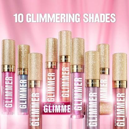 REVLON Super Lustrous Glimmer Gloss, Non-Sticky Lip Gloss, High-Shine Finish, Plant-Based Glitter, 008 Rose Glow, 0.13 fl oz