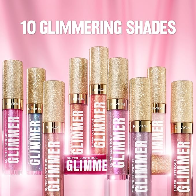 REVLON Super Lustrous Glimmer Gloss, Non-Sticky Lip Gloss, High-Shine Finish, Plant-Based Glitter, 005 Glazed Almond, 0.13 fl oz
