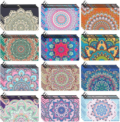 Hillban 36 Pcs Mandala Makeup Bags Bohemian Cosmetic Bags for Women Mandala Flowers Travel Toiletry Pouch with Zipper Portable Organizer Pouch for Cosmetics Makeup Brushes, 12 Styles
