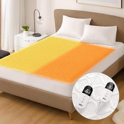 King Size Heated Mattress Pad - Degrees of Comfort Electric Bed Warmer with Dual Controllers, 6 Heating Levels, 10-Hour Auto Shut-Off, Breathable Air-Layer, 78"x80"