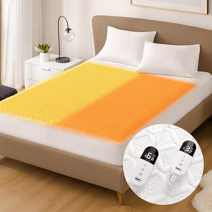 Queen Size Heated Mattress Pad - Degrees of Comfort Electric Bed Warmer with Dual Controllers, 6 Heating Levels, 10-Hour Auto Shut-Off, Breathable Air-Layer, 60"x80"