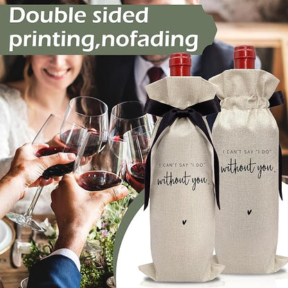 RYIGYWE Black Bow Ribbon Ideas Engagement Gift Wine Bag - 1 PCS Godparents Proposal for Bridesmaids Bride Groom Couples Her Him Officiant Gift for Getting Married Engagement Bridal Shower - A59