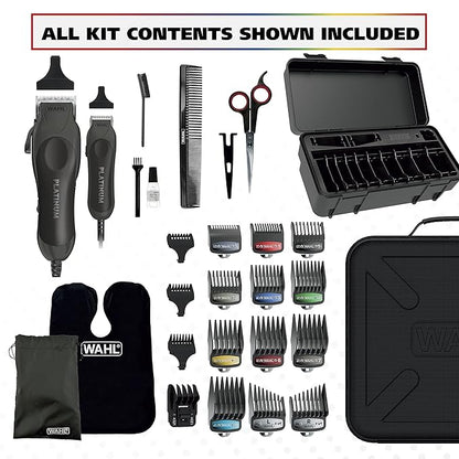Wahl USA Pro Series Platinum Corded Clipper & Corded Trimmer for Home Haircutting with Color Coded Guide Combs – Model 79804-100
