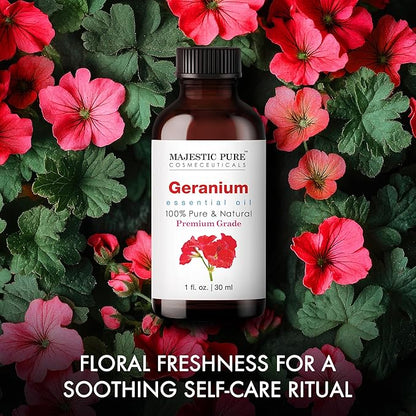 Majestic Pure Geranium Essential Oil with Glass Dropper - 1 Fl Oz - 100% Pure and Natural Geranium Oil - Premium Grade Essential Oils for Diffuser, Aromatherapy, Soap and Candle Making