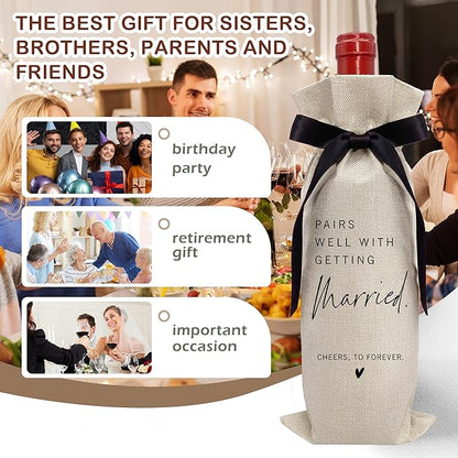 RYIGYWE 1 PCS Black Bow Ribbon Ideas Engagement Gift Wine Bag - Bride to Be Gifts for Bridesmaids Bride Groom Couples Her Him Officiant Gift for Getting Married Engagement Bridal Shower - A46