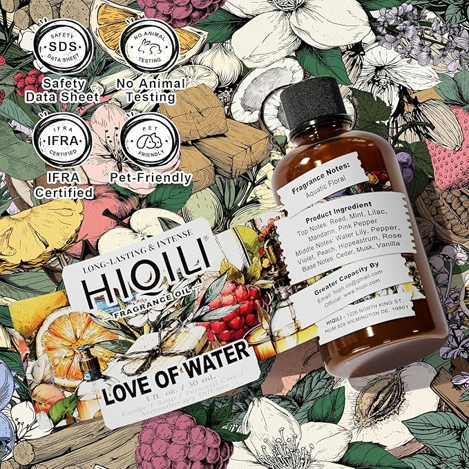 HIQILI Love of Water Fragrance Oil for Aromatherapy Diffuser, Inspired by Kenz. o's L'Eau, Great for Making Scented Candles, Bath Soaps, More DIY Projects - 1 Fl Oz