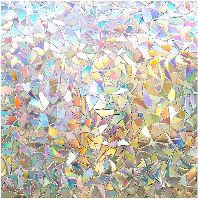 rabbitgoo Window Privacy Film Rainbow Film Decorative Window Sticker, 3D Static Stained Glass Cling Tint for Home Heat Control Non-Adhesive, 23.6 x 78.7 inches