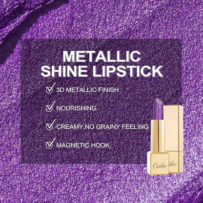 Oulac Purple Lipstick for Women with Metallic 3D Shine, Lightweight Hydrating Formula, High-Impact Lip Color, Vegan Beauty, Full Coverage Lip Makeup, Royal Sash (16)