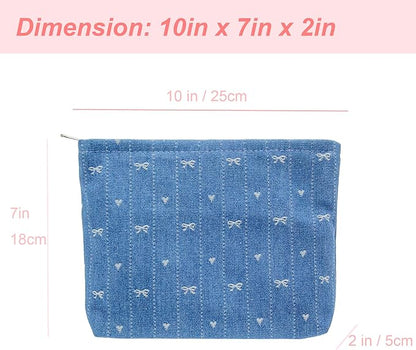 PAZIMIIK Makeup Bag Large Cotton Zipper Pouch for Purse Travel Canvas Make Up Organizer for Women Cosmetic,Jean Blue
