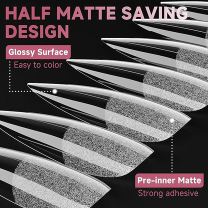 UNA GELLA Stiletto Gel Nail Tips Long: Full Cover 312pcs Half Matte Halloween Stiletto Gel Tips Press On Nails for Faster Gelly Nail Extension, Clear False Fake Acrylic Nails 12 Sizes for Her
