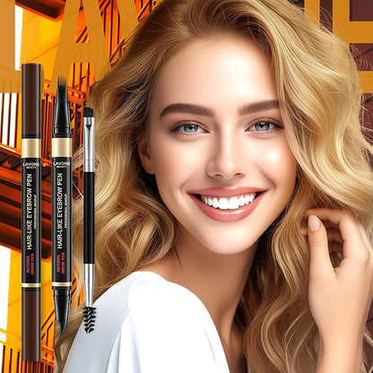 LAVONE Eyebrow Pen, 2-in-1 Eyebrow Pencils for Women with 4 Tip Microblading Eyebrow Pencil and Curved Precise Brow Pencil, Waterproof Eyebrow Pencil Create Full, Natural Hair-Like Brows, Ebony