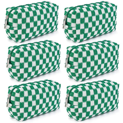 SOIDRAM Checkered Makeup Bag Preppy Cosmetic Bag Bulk Green Makeup Pouch Personalize Travel Toiletry Bag Organizer Cute DIY Makeup Brushes Storage Bag for Women