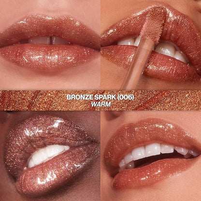 REVLON Super Lustrous Glimmer Gloss, Non-Sticky Lip Gloss, High-Shine Finish, Plant-Based Glitter, 006 Bronze Spark, 0.13 fl oz