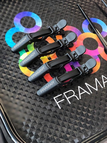 Framar Gator Grips Black Styling Hair Clips - Professional Black Hair Clips with Hair Styling and Sectioning, Rubberized - Wide Teeth & Durable for Hair Salon – 4 Pack