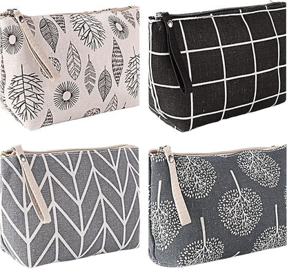 4 Pcs Canvas Cosmetic Bag, Multi-function Travel Makeup Bag Cosmetic Pouch with Zipper Travel Toiletry Bag Small Makeup Pouch Christmas Gifts Stocking Stuffers for Women