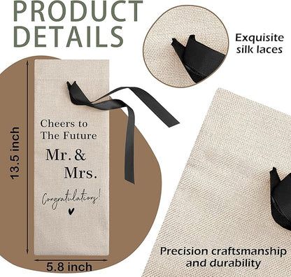 RYIGYWE 1 PCS Black Bow Ribbon Ideas Engagement Gift Wine Bag - Bride to Be Gifts for Bridesmaids Bride Groom Couples Her Him Officiant Gift for Getting Married Engagement Bridal Shower - A45