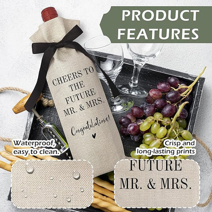 RYIGYWE 1 PCS Black Bow Ribbon Ideas Engagement Gift Wine Bag - Bride to Be Gifts for Bridesmaids Bride Groom Couples Her Him Officiant Gift for Getting Married Engagement Bridal Shower - A44