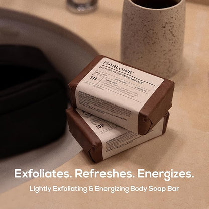 MARLOWE. No. 109 Coffee Bar Soap 7 oz (6 Bars) – Exfoliating Body Scrub for Men with Natural Extracts, Caffeine, Coffee Bean & Cocoa Butter – Energizing Fresh Brewed Scent