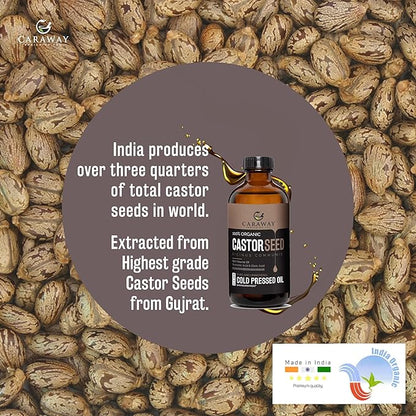 CARAWAY Cold Pressed Pure Castor Oil – Indian Handmade | Therapeutic Grade | Edible | For Liver Detox, Hair Growth, Eyelashes, Skin, Constipation & Joint Pain | Glass Bottle – 236ml