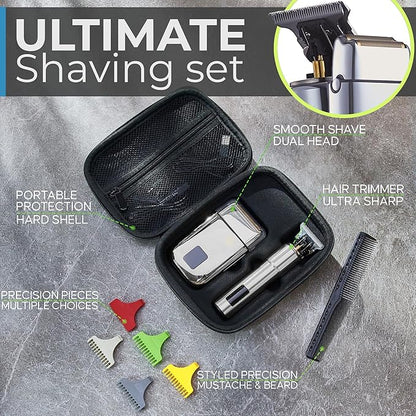 Hal&Hol Professional Cordless Electric Hair/Beard Trimmer and Foil Shaver for Men - Complete Barber Grooming Kit with Rechargeable Battery, Protective Case and 4 Guards, Gift for Men