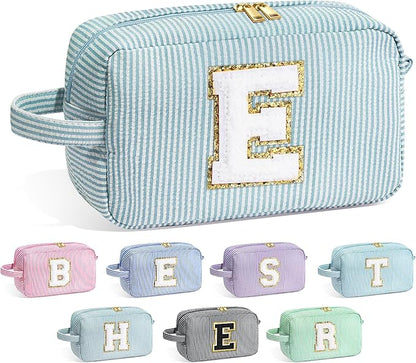 YOOLIFE Bridesmaid Proposal Gifts - Wedding Day, Bridal Shower, Bride To Be, Maid of Honor, Bachelorette Party - Initial Makeup Bags for Women E