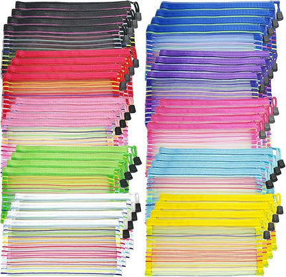 Mesh Bags with Zipper (40 Pack), Small Nylon Makeup Bag Cosmetic Pouches Travel Organizer for Purse Diaper Bag Home Organizing Striped Mix 10 Colors