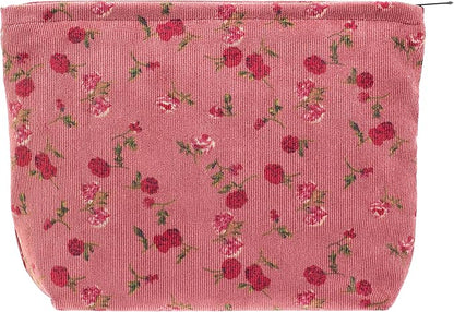 PAZIMIIK Makeup Bag Large Zipper Corduroy Make Up Pouch for Purse Travel Canvas Cosmetic Organizer for Women Brush Storage,Vintage Rose Red