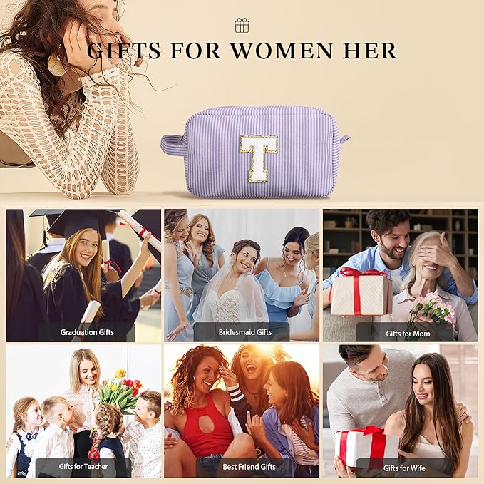 YOOLIFE Teen Girl Gifts - Personalized Birthday Gifts, Monogram Initial Makeup Bag
