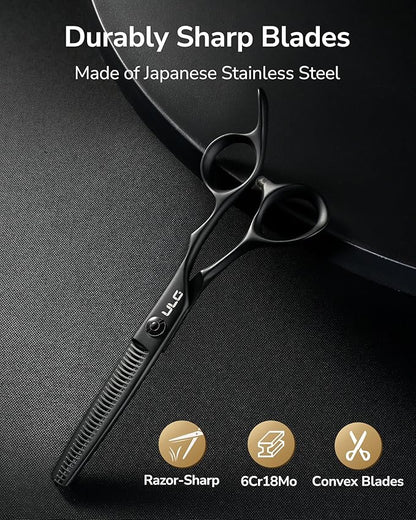ULG Seamless Thinning Scissors – Professional Stainless Steel, Teflon Coated, Ergonomic Offset Handles, Precision Serrated Blades for Natural Hair Thinning and Layering, Ideal for Stylists and Barbers