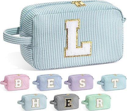 YOOLIFE Makeup Bag - Initial Makeup Bag Cosmetic Bag, Monogram Makeup Bags, Cosmetic Bag, Make Up Bag, Travel Toiletry Bag, Cute Makeup Pouch Makeup Case, Personalized Makeup Bags for Women L
