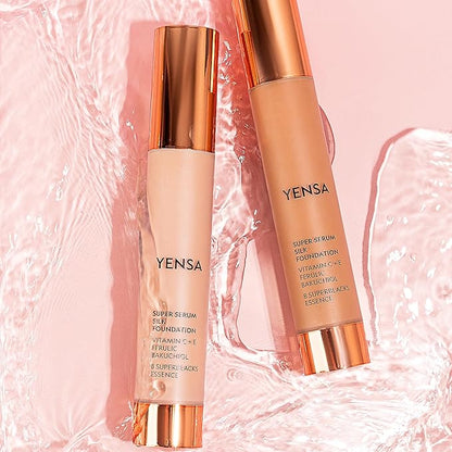 YENSA Serum Foundation Makeup - Super Silk Full Coverage Foundation Enriched with Peptides, Vitamin C & Ferulic Acid to Help Reduce Fine Lines, Wrinkles & Dark Circles - Fair 2 (1 oz)