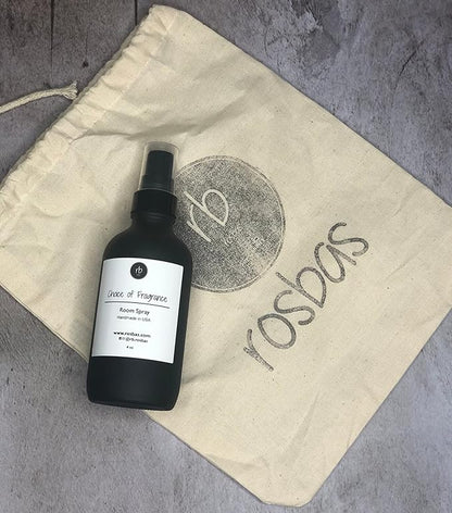 Rosbas Room Spray, Lavender Scented, Matte Black Glass Bottle, 4 oz, Drawstring Cotton Bag, Long Lasting Scented Air Freshener, Non-Aerosol, Handmade in the USA
