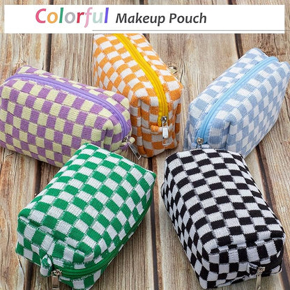 PAZIMIIK Checkered Makeup Bag for Purse Portable Zipper Make Up Pouch Small Cosmetic Case for Travel Accessories (6PCS Black)