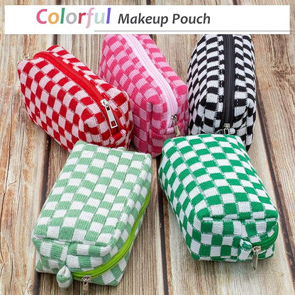 PAZIMIIK Checkered Makeup Bag for Purse Portable Zipper Make Up Pouch Small Cosmetic Case for Travel Accessories (Light Green)