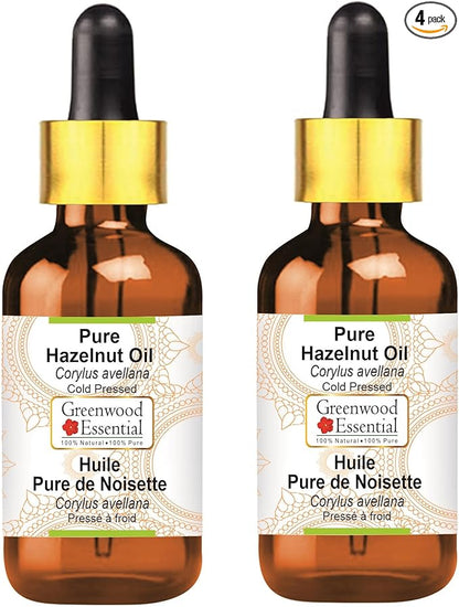 Greenwood Essential Pure Hazelnut Oil (Corylus avellana) with Glass Dropper Cold Pressed (Pack of Two) 100ml X 2 (6.76 oz)