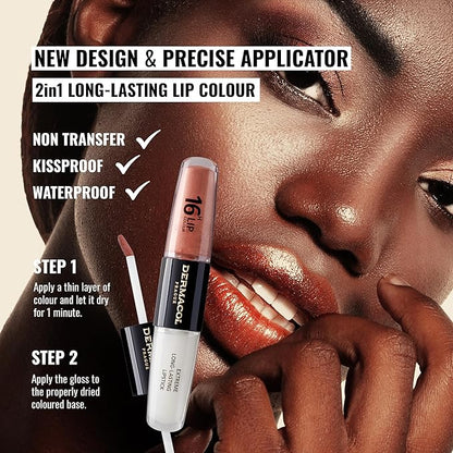 Dermacol NEW 16-Hour Lip Colour, Highly Pigmented Glossy Lip Stain, Two-Phase Lip Plumper Gloss, Kissproof Lip Makeup Products with Matte and Glitter Finish, n.5