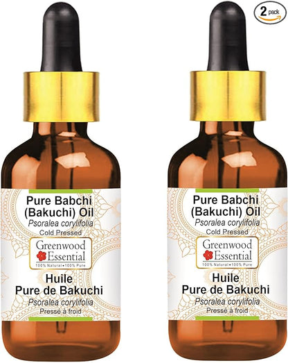 Greenwood Essential Babchi (Bakuchi) Oil (Psoralea corylifolia) with Glass Dropper | Cold Pressed | Natural | Undiluted | For Diluting Essential Oils | For Skin & Massage | Unisex |100ml X 2 (6.76 oz)