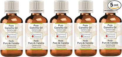 Greenwood Essential Pure Camellia Oil (Camellia kissi) Cold Pressed (Pack of Five) 100ml X 5 (16.9 oz)