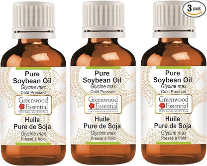 Greenwood Essential Pure Soybean Oil (Glycine max) Cold Pressed (Pack of Three) 100ml X 3 (10 oz)